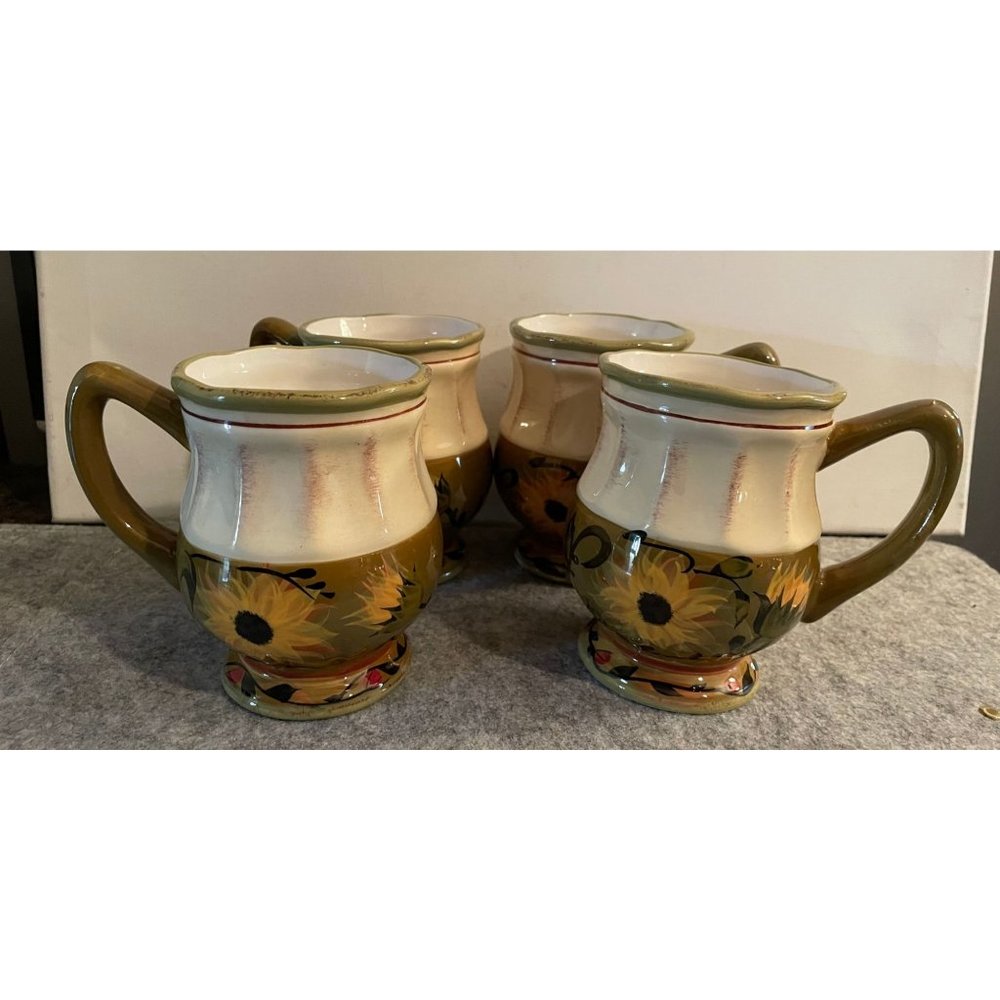 4 Vintage Mugs by Certified International Sunflower Design by Margaret Le Van  #